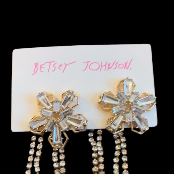 Betsey Johnson Crystal Flower &‎ Rhinestone & Tassel Dangle Earrings NWT - Picture 6 of 7